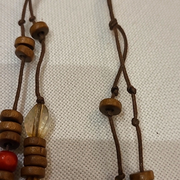 4/$20🤑 Boho Wood and Bauble Bead Necklace double chord - Picture 3 of 4